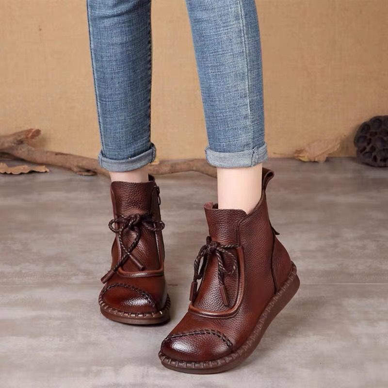 🌷Nowość 2025🎉【35-40】👢Klasyczne damskie buty retro z miękką podeszwą i skórzanym zamkiem błyskawicznym z boku.