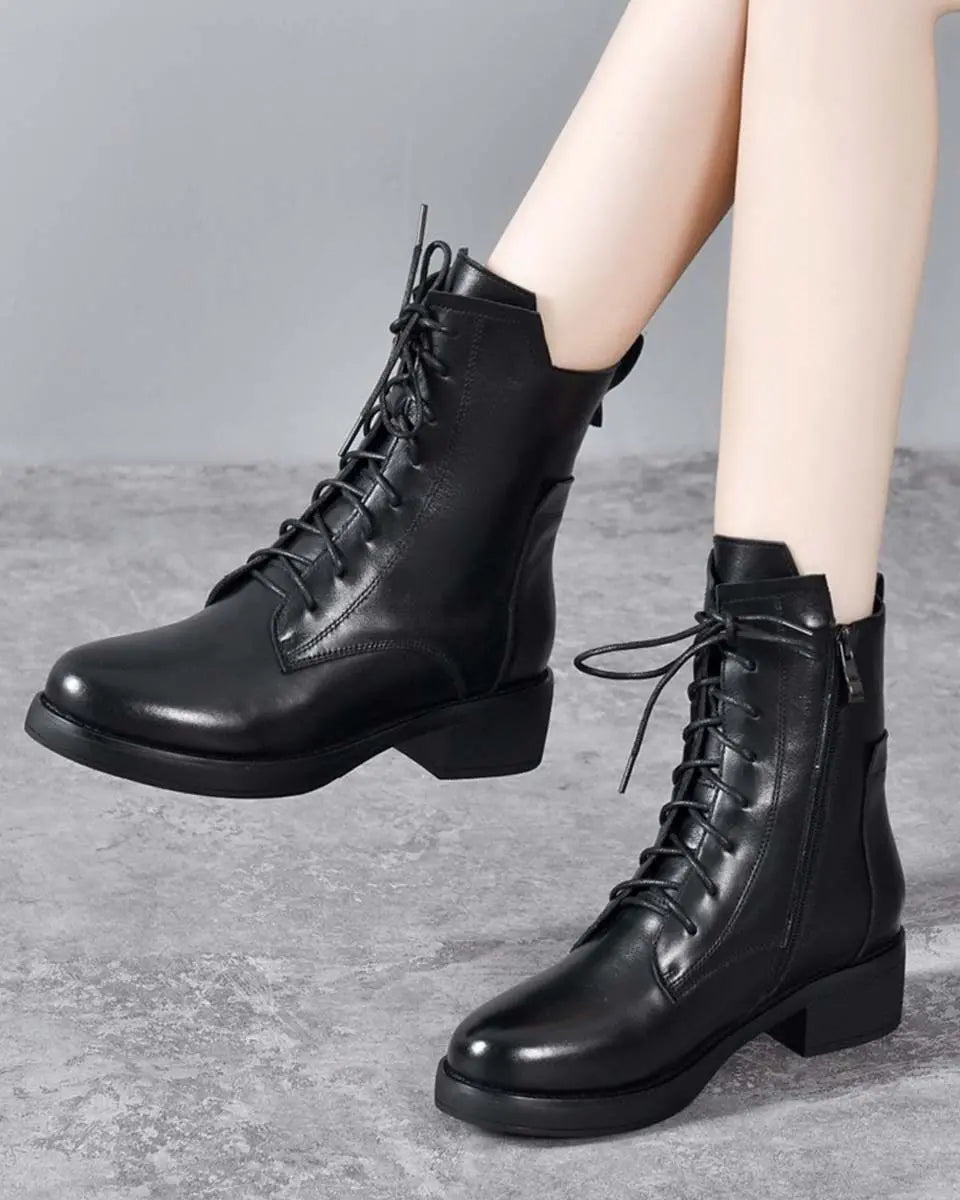 Stylowe i eleganckie damskie buty Martin z noskiem w szpic, skóra naturalna, zapinane na zamek【35-41】