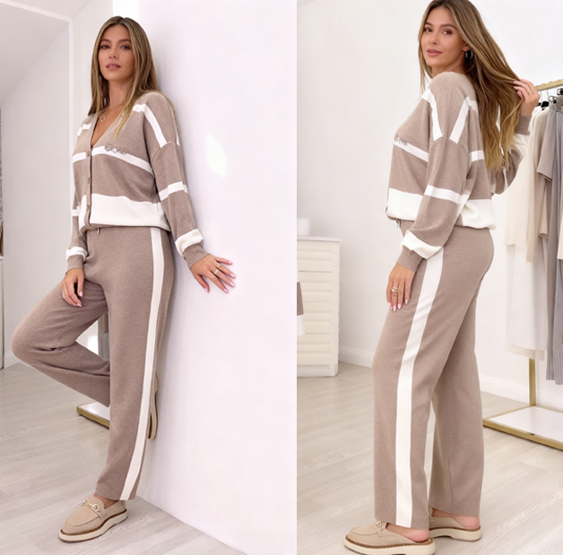 🔥✨🎉 Stylowy dwuczęściowy komplet z dzianiny w blokach kolorów