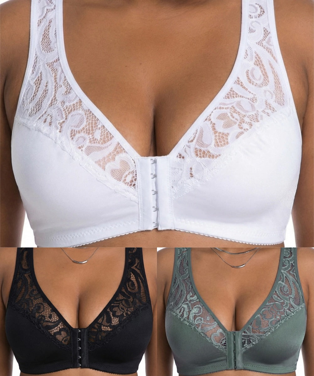 💕 Poslední den – 50% sleva【3dílná sada】【L–4XL】😍 plus size push-up prodyšná podprsenka bez kostic, bezešvý design s předním zapínáním，Platba na dobírku