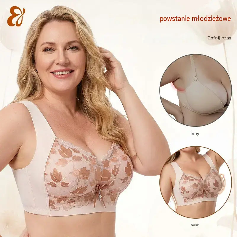 💌🌈【3 sztuki】【M-4XL】Biustonosz koronkowy w dużym rozmiarze bez stalowych kółek, luksusowy, piękny, seksowny biustonosz z tyłu