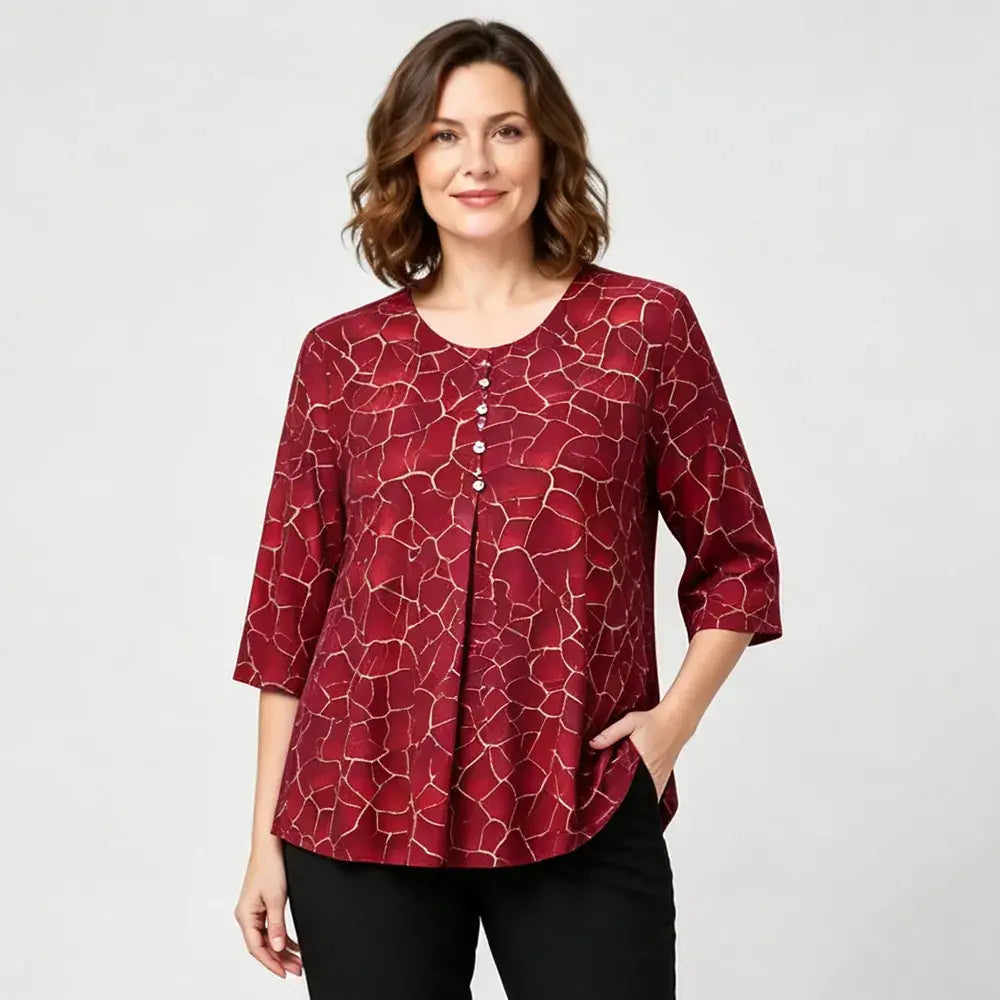 🛍️ Letnia kolekcja 2026 Plus Size Women: Elastyczna bluzka z teksturowanym nadrukiem i luźnym krojem w kształcie litery A 💐 Ukrywa brzuszek i elegancki design | 3 kolory, rozmiary XL-8XL (50-120 kg)