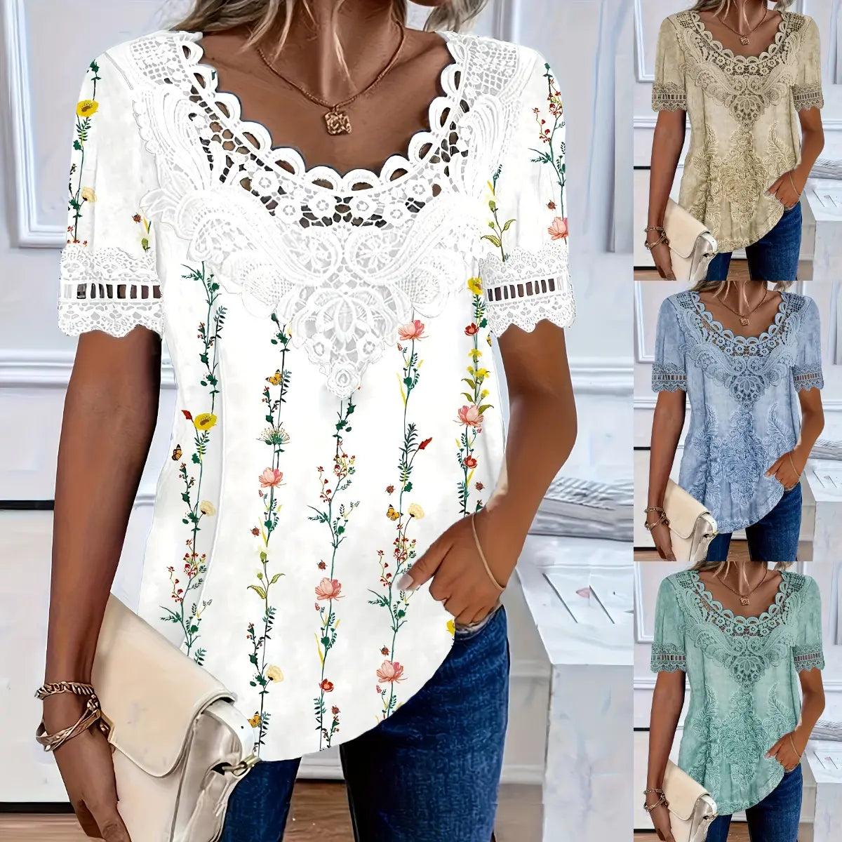 💕🌷【Oferta specjalna🔥】【S-6XL】Nowa elegancka koronkowa koszulka damska, stylowa, swobodna, wygodna i przewiewna, druga sztuka w połowie ceny