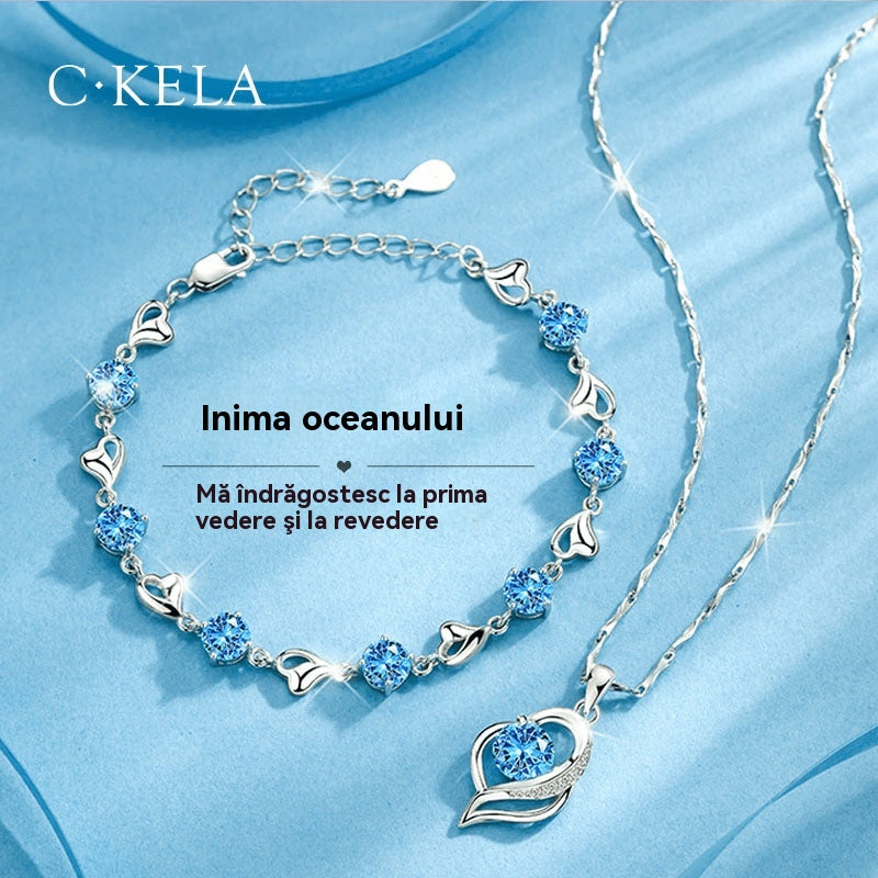 ✨✨【Kup jeden, a drugi dostaniesz gratis】💎💎Zestaw bransoletki i naszyjnika ze srebra 925 z motywem serca oceanicznego