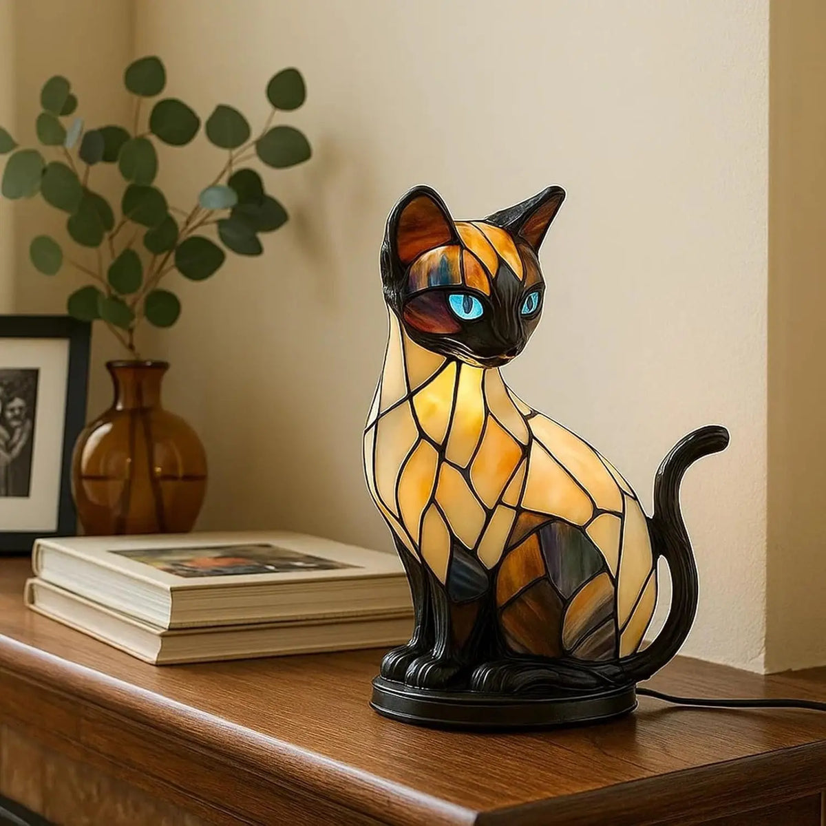 🐱✨Stolní lampa ve tvaru kočky, retro noční lampa vyrobená z barevné pryskyřice s motivem kočky