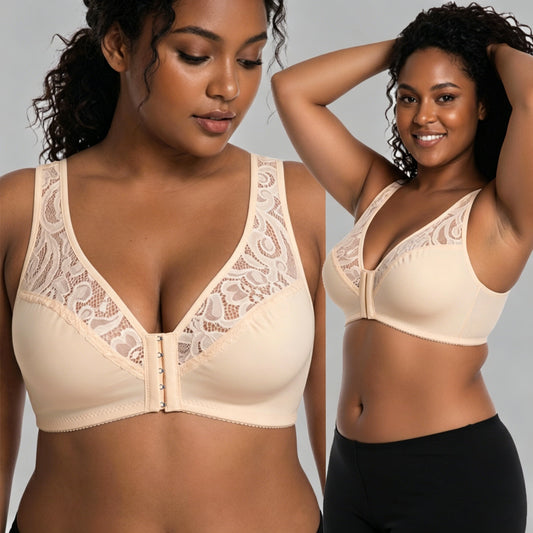 💖Najnižja cena doslej【Komplet 3 kosov】【L-4XL】😍Plus Size modrček s sprednjim zapiranjem in push-up čipkastim izrezom