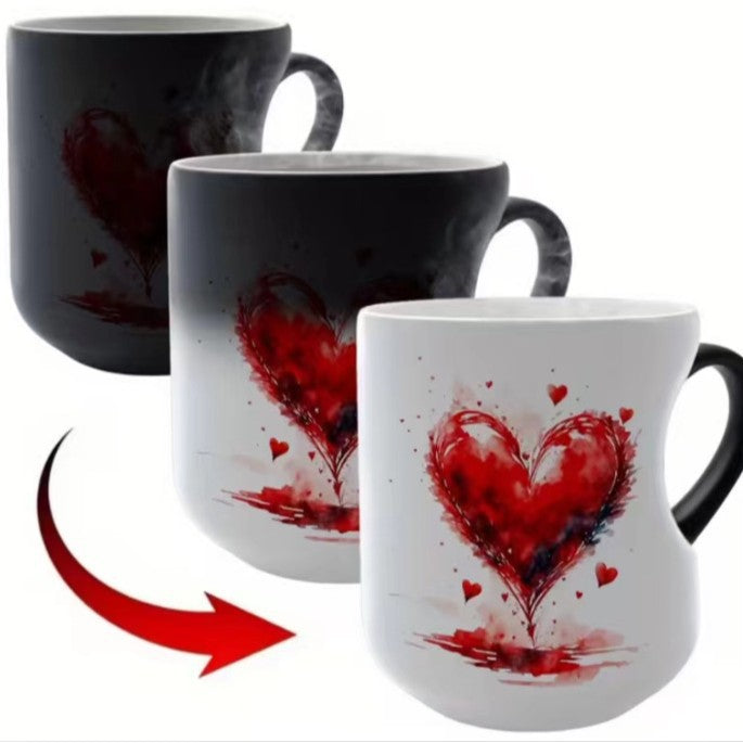 📢📢50% kedvezmény!!! ⏰ Valentin-napi kerámia bögre szív alakú, színét változtató füllel💝✨