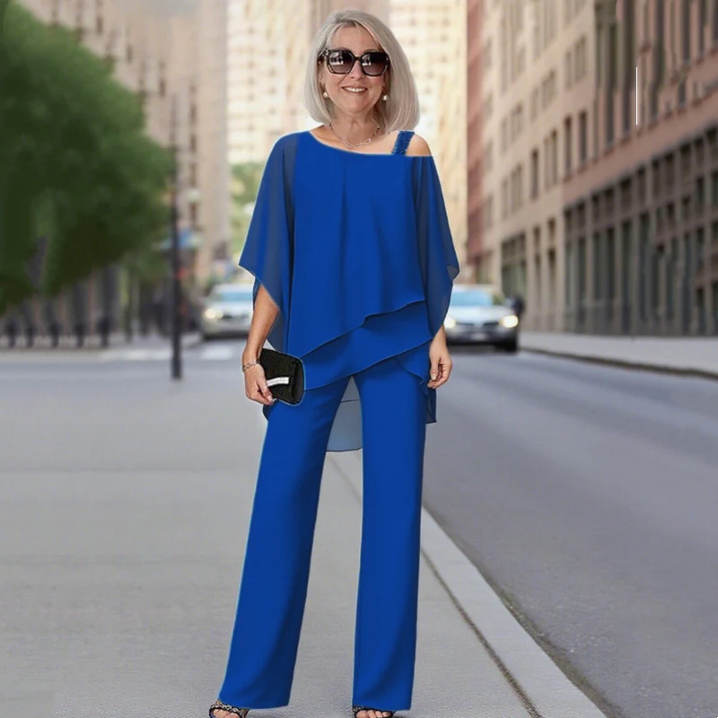 50% de descuento ⏰👚👖 Conjunto de dos piezas para mujer, conjunto de hombros descubiertos que cuida la piel ✅ [Top + Pantalones] [50-120KG]