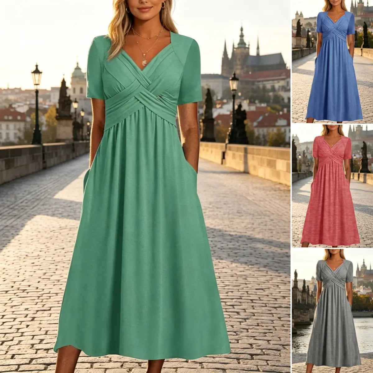 💃【S-3XL】Egyszínű, lezser, divatos midi ruha - Vegyél egyet, a második féláron