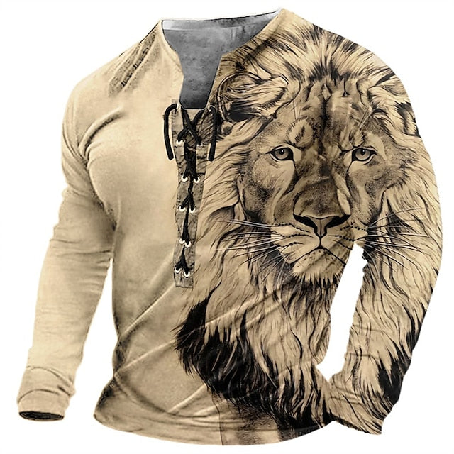 🦁🦁2026 Męski, swobodny T-shirt z długim rękawem i nadrukiem 3D