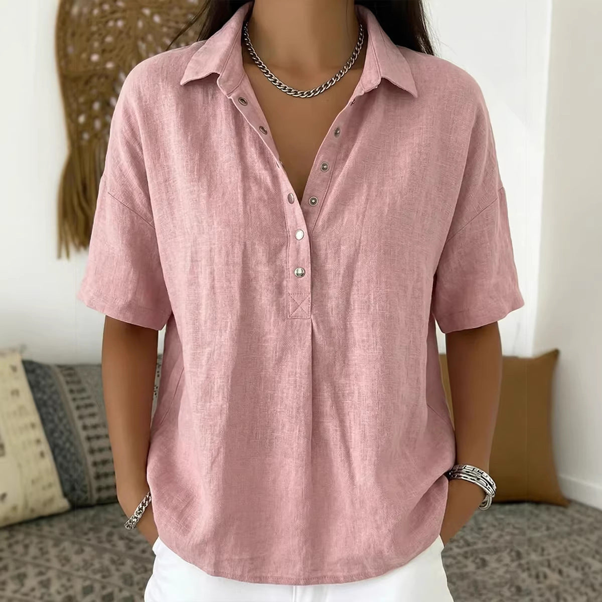 ⏳ Ostatni dzień – 50% zniżki! 【S-3XL】 Damska koszula z krótkim rękawem – bawełna i len. Fason slim fit: uniwersalna, przewiewna, wygodna i bezproblemowa.