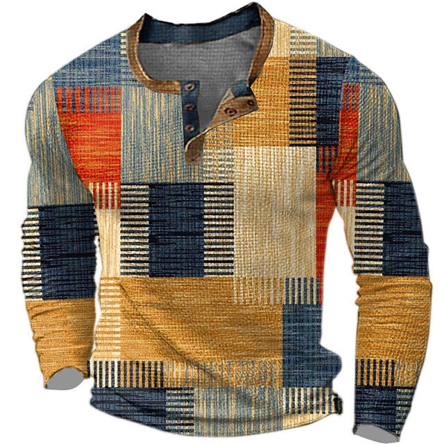 🌴🌈【S-4XL】👔😍 Nová kolekce pánských košil s potiskem, dlouhé rukávy, uvolněný styl Henry, dostupné ve více barvách