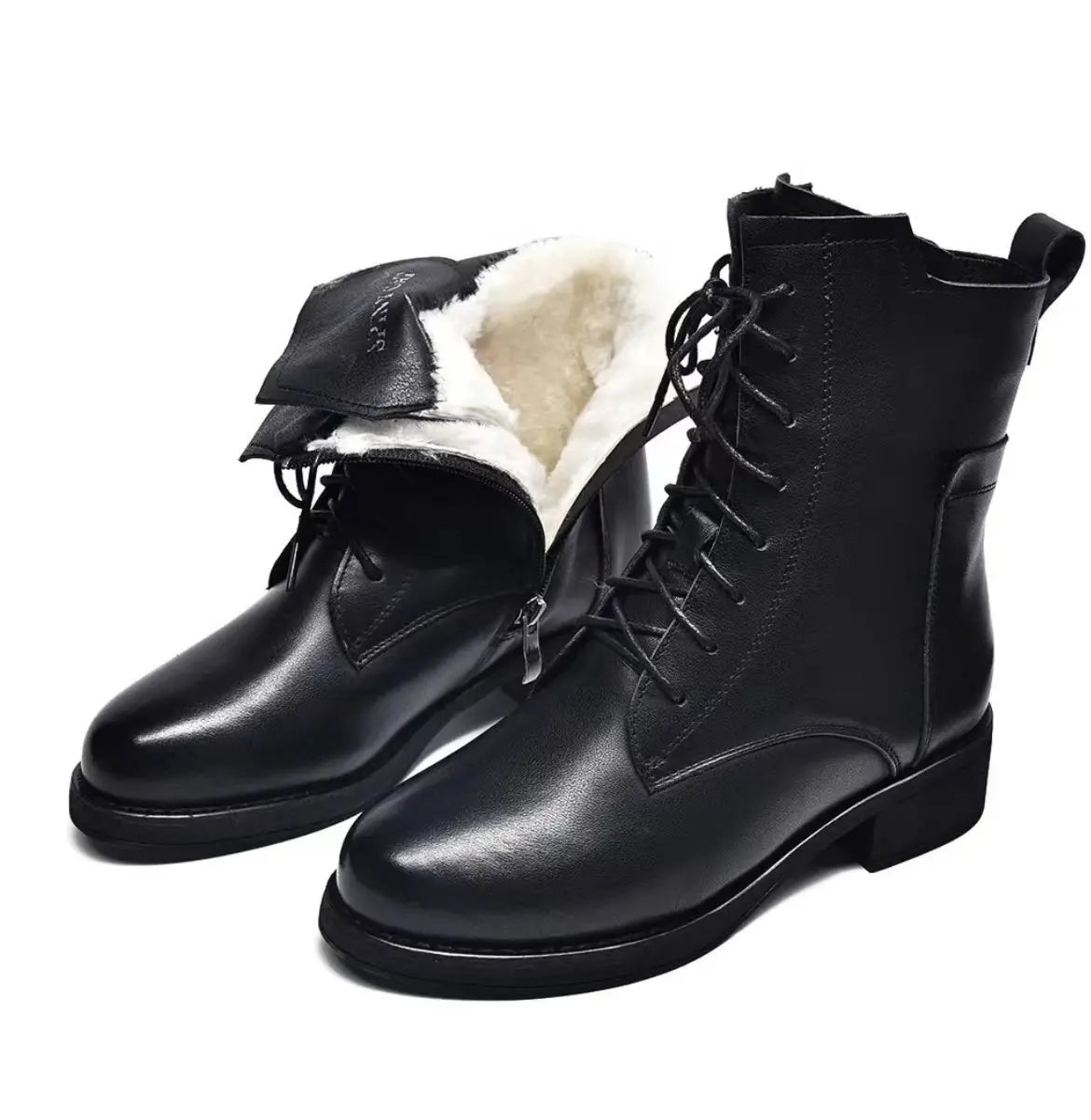 Stylowe i eleganckie damskie buty Martin z noskiem w szpic, skóra naturalna, zapinane na zamek【35-41】