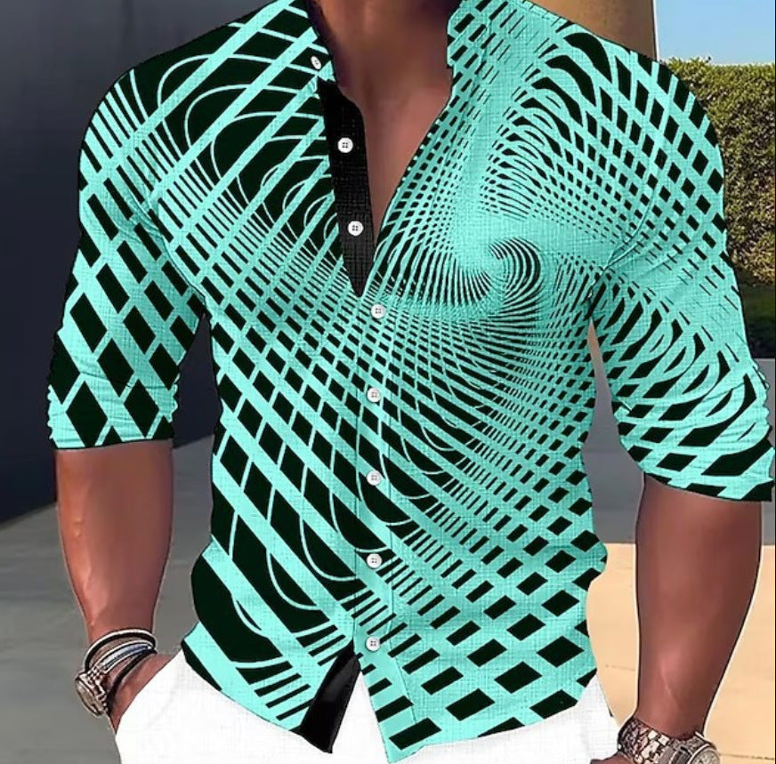 👔【S-6XL】Divatos 3D geometrikus mintás férfi ing