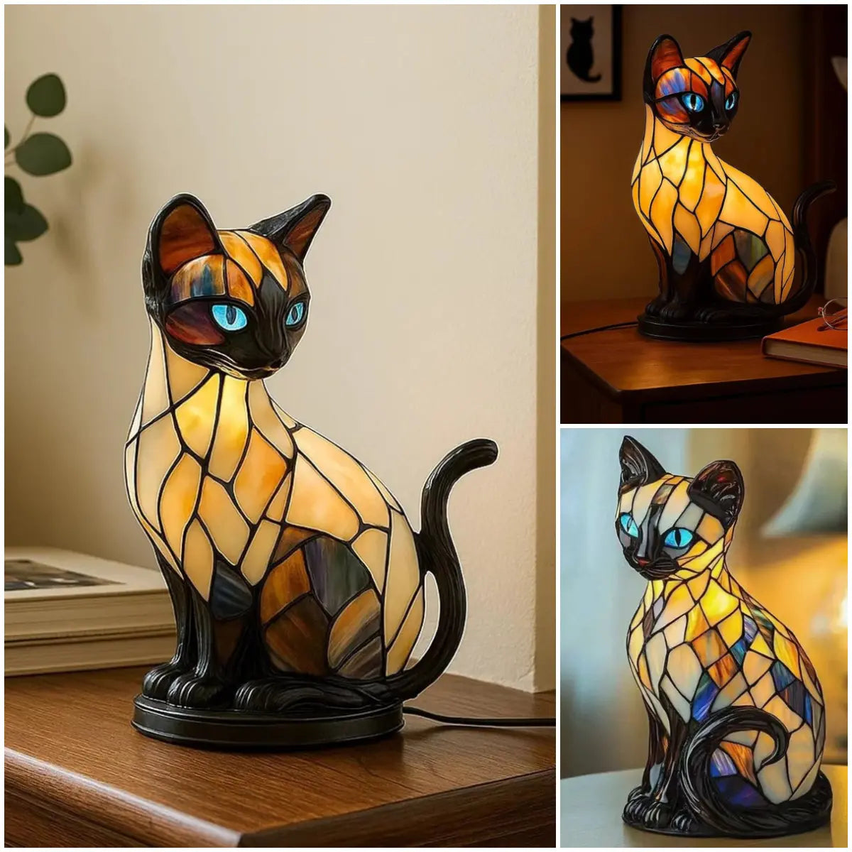 🐱✨Stolní lampa ve tvaru kočky, retro noční lampa vyrobená z barevné pryskyřice s motivem kočky