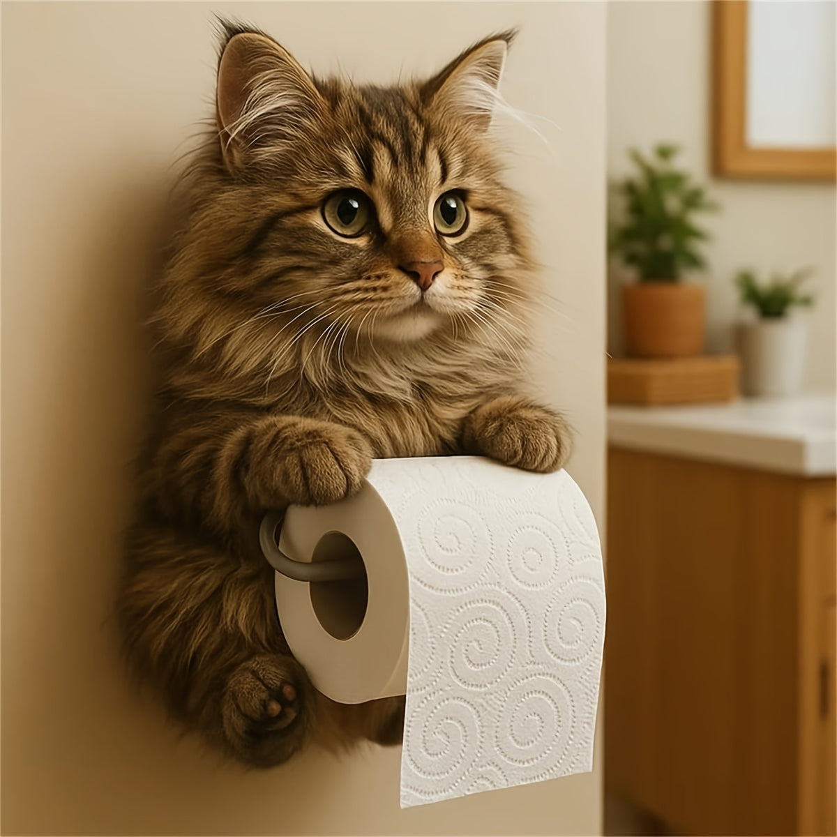 🐱【Nowość】Uroczy uchwyt na papier toaletowy z motywem kota, ścienny uchwyt na papier toaletowy, uroczy kotek, przechowywanie papieru toaletowego