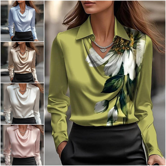 🔥✨ Egyszerű női ing nyomtatott mintával és lehajtott gallérral