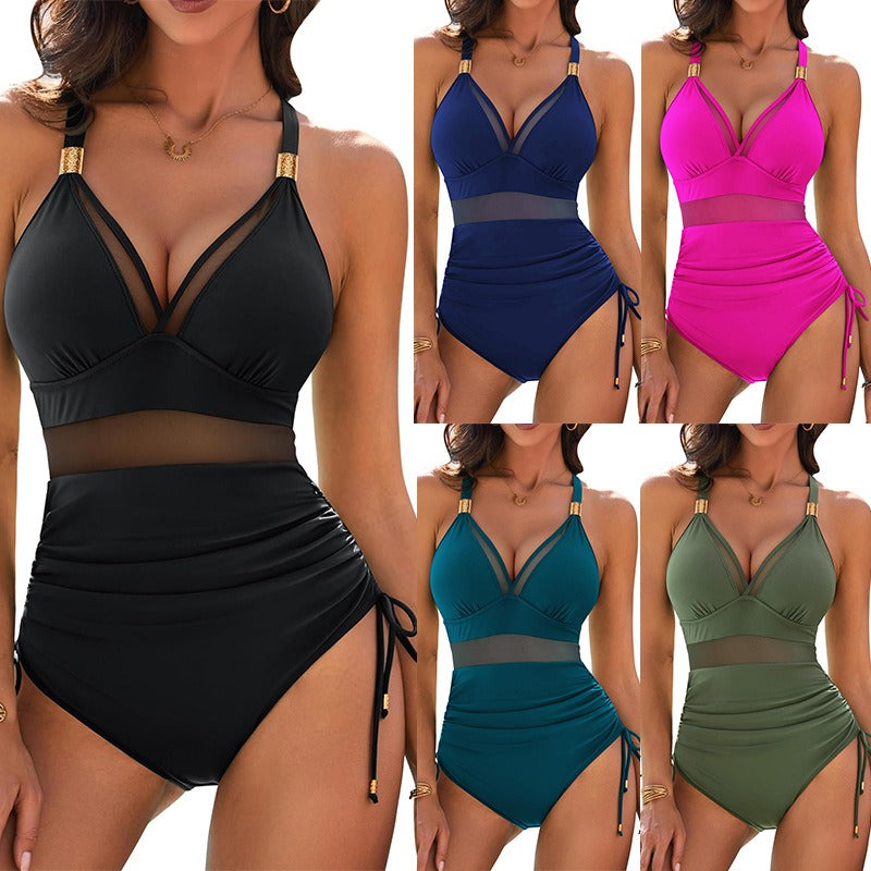 🏖️👙【Nowość w sprzedaży】🌴【40-1000 kg】Letni, modny, jednoczęściowy kostium kąpielowy z dekoltem w serek i odkrytymi plecami