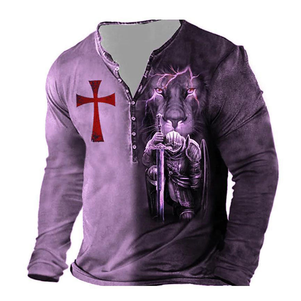 🦁🦁Męski, swobodny T-shirt z długim rękawem i nadrukiem 3D