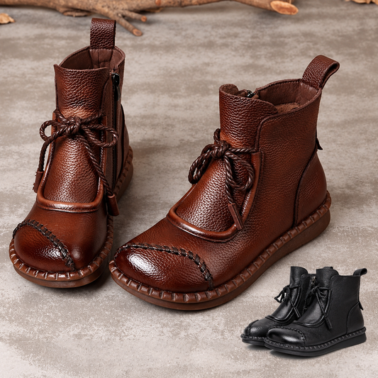 🌷Nowość 2026🎉【35-40】👢Klasyczne damskie buty retro z miękką podeszwą i skórzanym zamkiem błyskawicznym z boku.