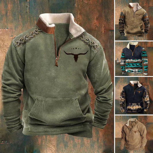 🧥【sleva 50%】 【S - 4XL】 2025 Nový podzimní a zimní pánský módní 3D tištěný teplý stojáček s dlouhým rukávem