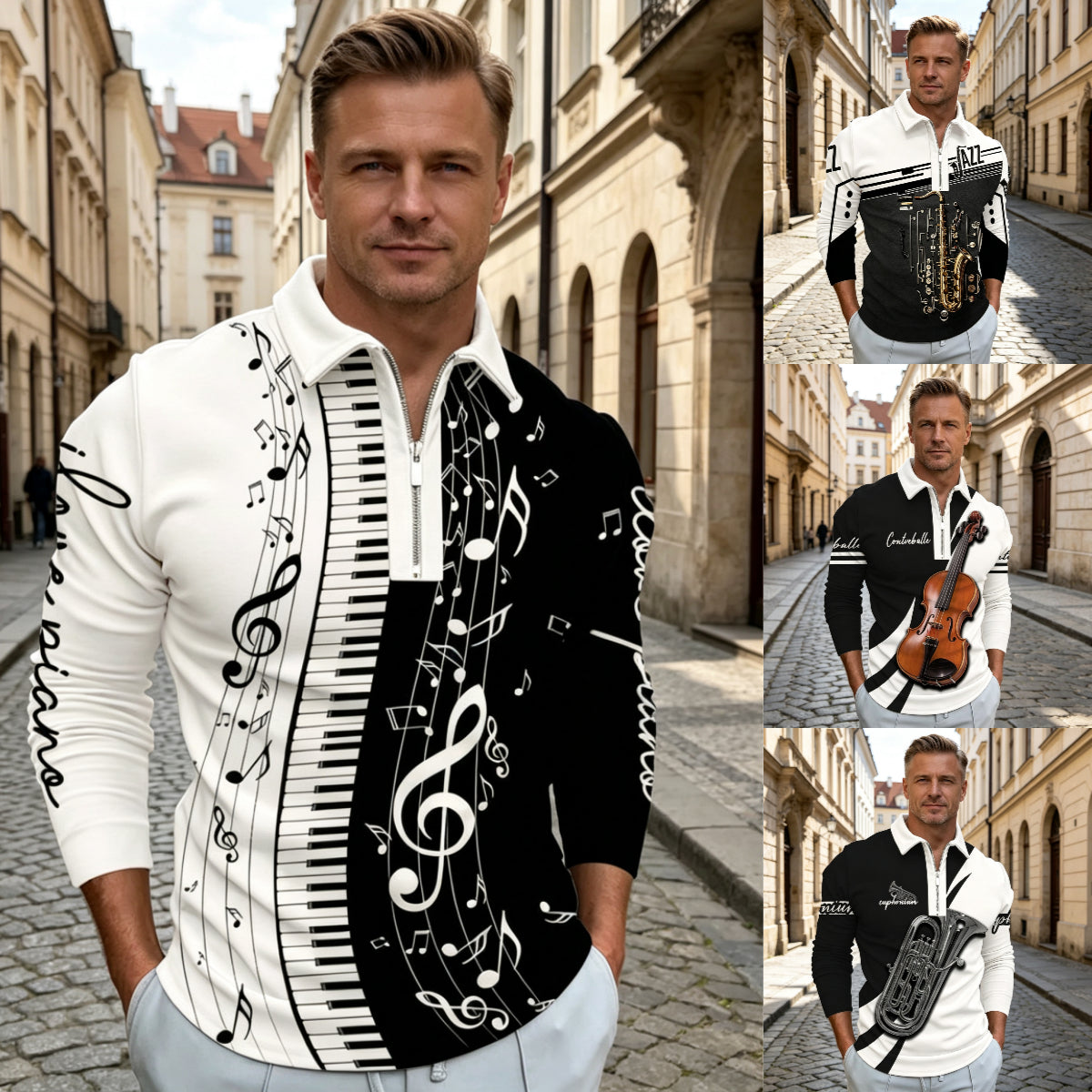 🔥【S-6XL】Modna, swobodna męska koszulka POLO z nadrukiem cyfrowym 3D i zamkiem błyskawicznym