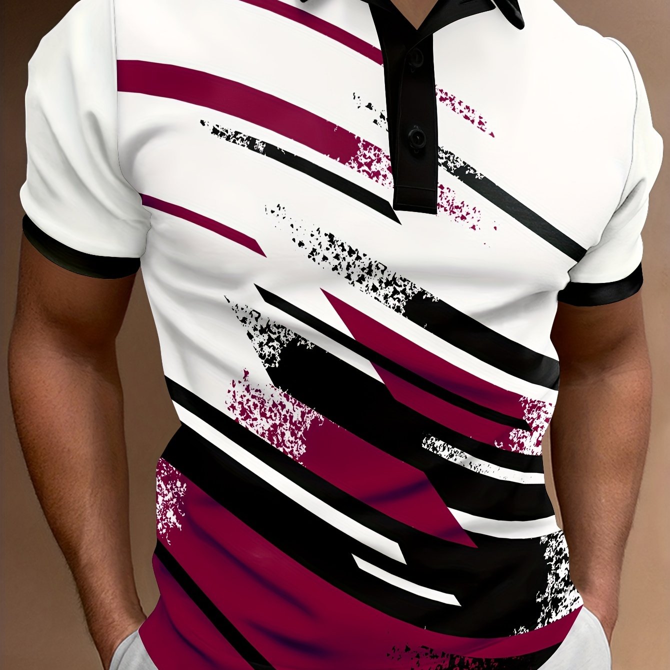 👔【S-6XL】🔥Nowa letnia, modna męska koszulka polo z nadrukiem w paski zapinana na guziki