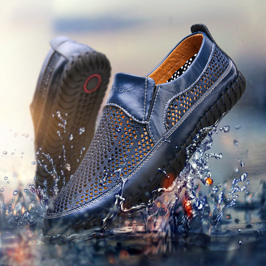 【38-48】👞2025 Nové jarní a letní pánské síťované boty velké velikosti - pravá hovězí kůže, proti pocení a zápachu, prodyšné a pohodlné