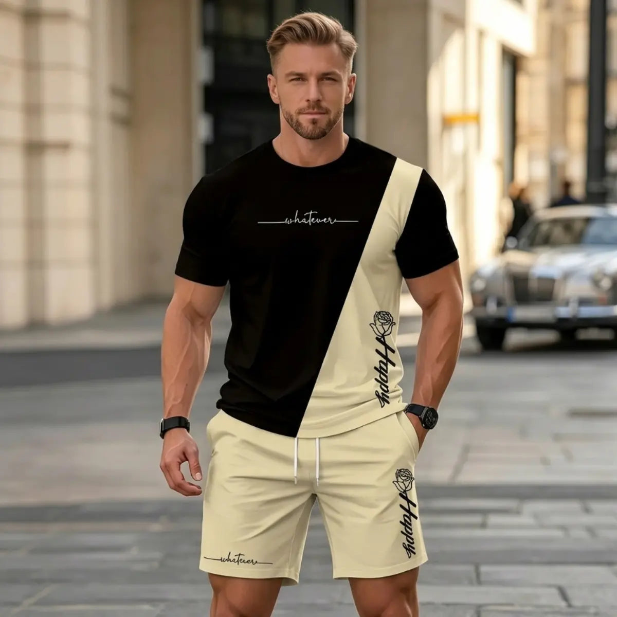 ✨S-6XL【Dobírka】Pánská letní sportovní souprava - pohodlné tričko s krátkým rukávem a kraťasy pro každodenní nošení i doma
