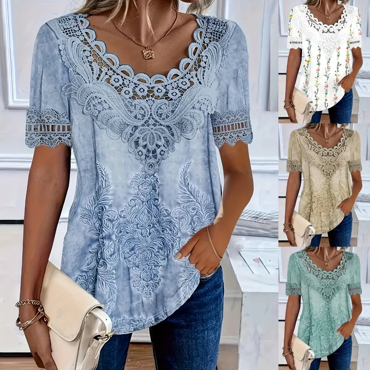 💕🌷【Oferta specjalna🔥】【S-6XL】Nowa elegancka koronkowa koszulka damska, stylowa, swobodna, wygodna i przewiewna, druga sztuka w połowie ceny