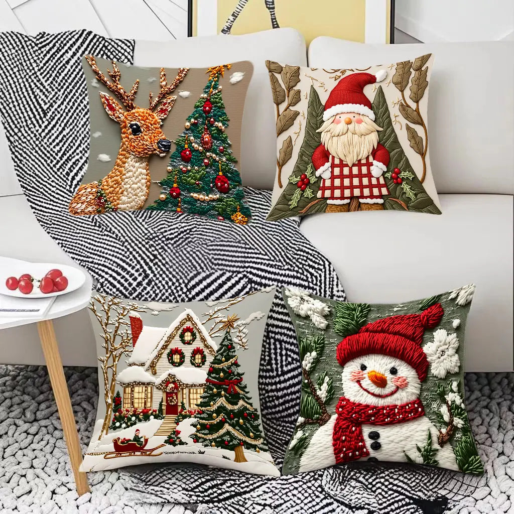 🔥【Zestaw 4 sztuk】🎄Poszewki na poduszki z motywem świątecznym