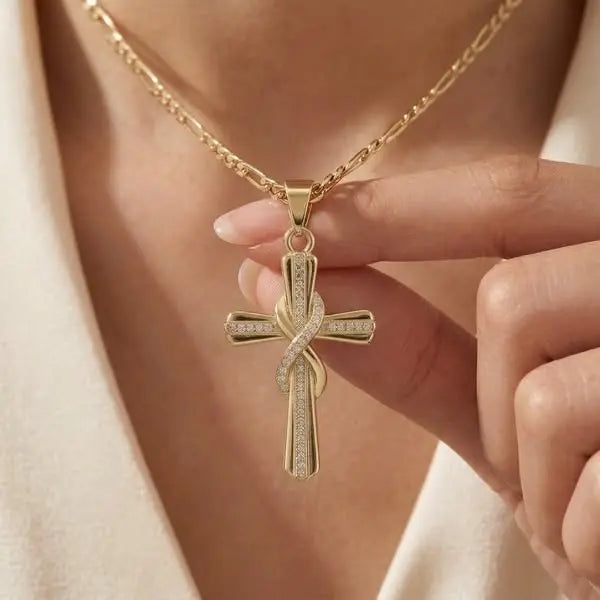 🎀💖 Zestaw naszyjników z krzyżem i 14-karatowymi diamentami - wykwintne pudełko prezentowe