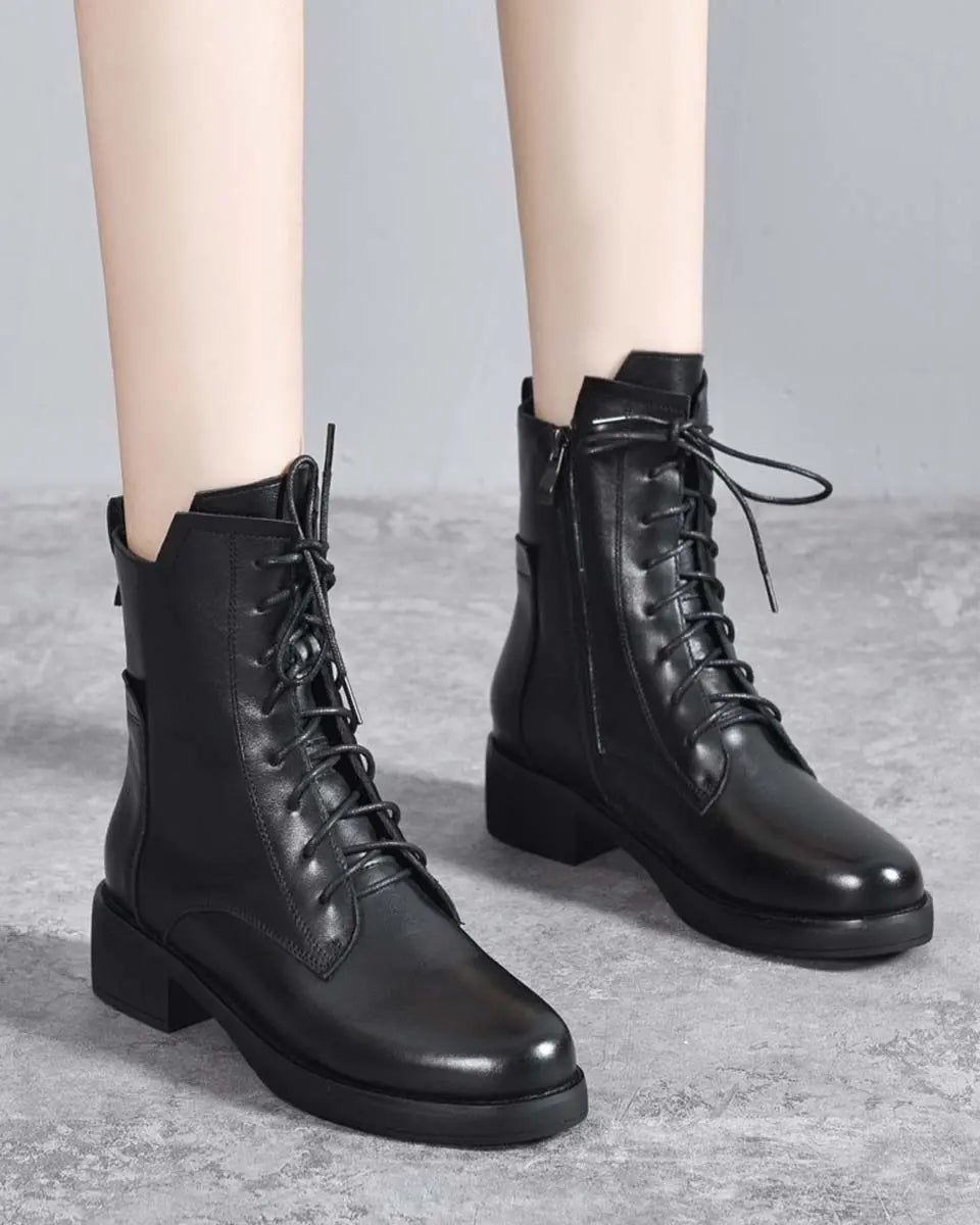 Stylowe i eleganckie damskie buty Martin z noskiem w szpic, skóra naturalna, zapinane na zamek【35-41】