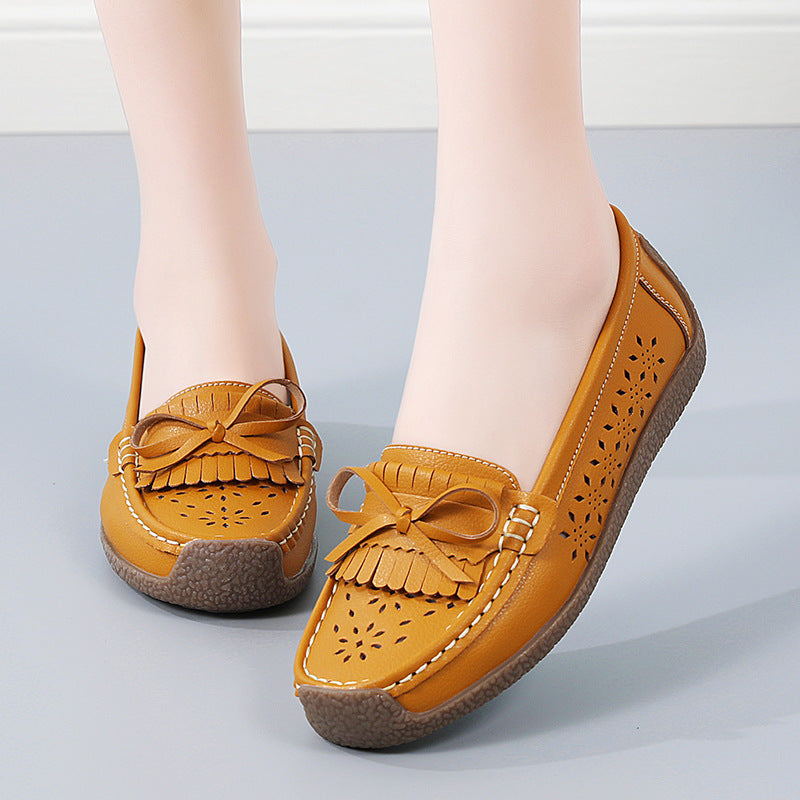 👡【Rozmiary 35-44】Letnie damskie buty z miękkiej podeszwy z prawdziwej skóry, wydrążony wzór frędzli, oddychające i wygodne