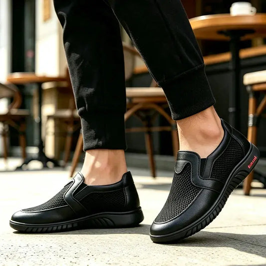 【39-44】Nowe letnie męskie buty codzienne ze skóry i siateczki z miękką podeszwą.