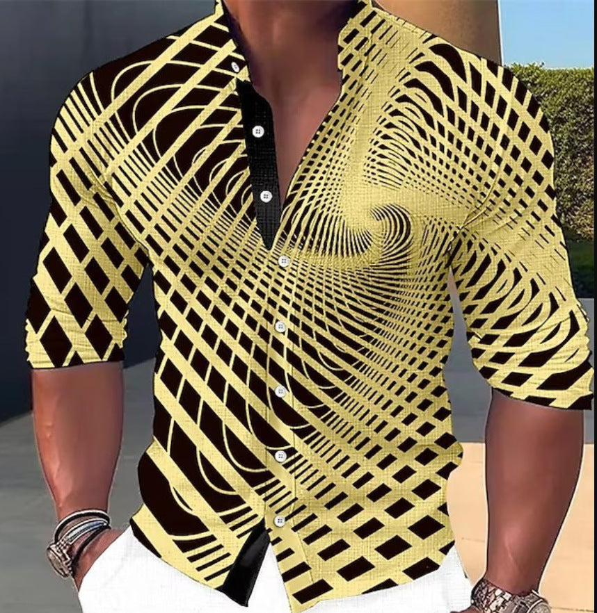 👔【S-6XL】Divatos 3D geometrikus mintás férfi ing