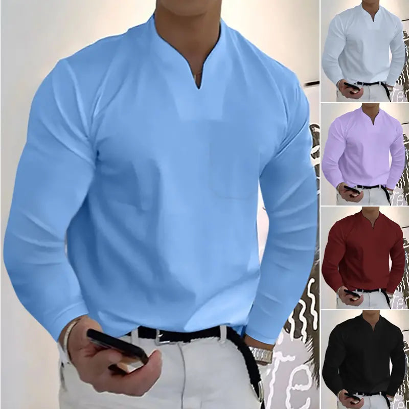 👔🔥【40-120 kg】2026 Jesienna męska koszulka polo z długim rękawem z czystej bawełny i dekoltem w serek ✅️Drugi produkt w połowie ceny