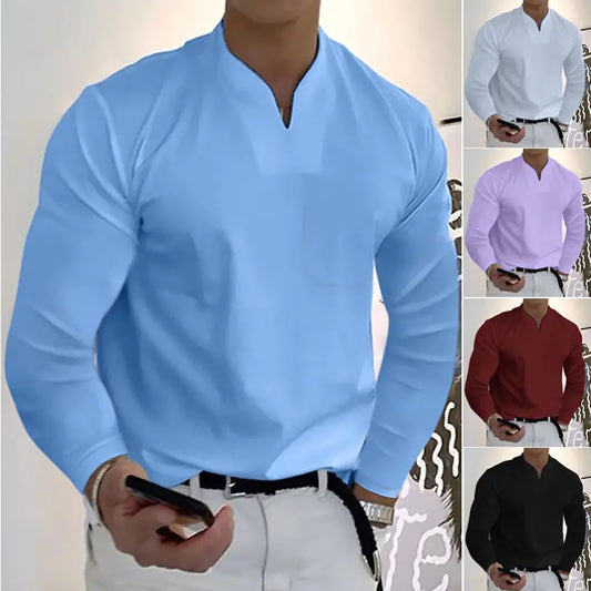 👔🔥【40-120 kg】2026 Jesienna męska koszulka polo z długim rękawem z czystej bawełny i dekoltem w serek ✅️Drugi produkt w połowie ceny