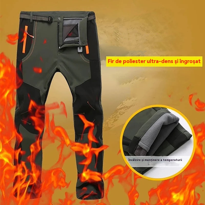 【💥Visoka kakovost】 【S-5XL】Moške mehke, vodoodporne, vetrovno odporne, zračne pohodniške hlače, tople debele flis hlače za šport na prostem