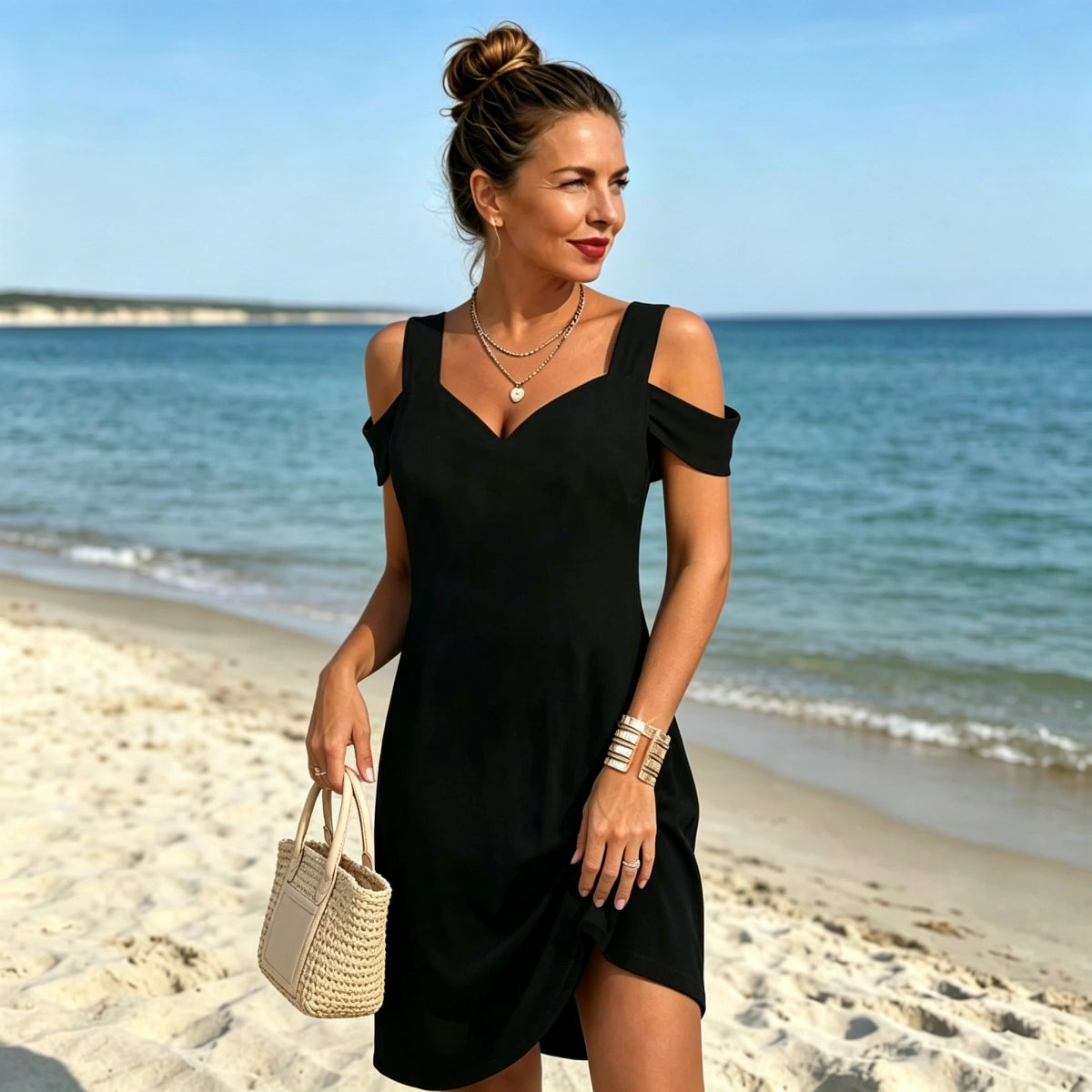 🔥👗Ograniczona czasowo zniżka 50%【S-5XL】Nowa letnia sukienka z dekoltem w serek i odkrytymi ramionami