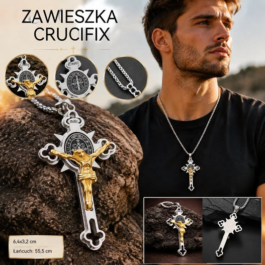 Wisiorek w stylu vintage z krzyżem – odporny na matowienie wisiorek św. Benedykta z regulowanym łańcuszkiem