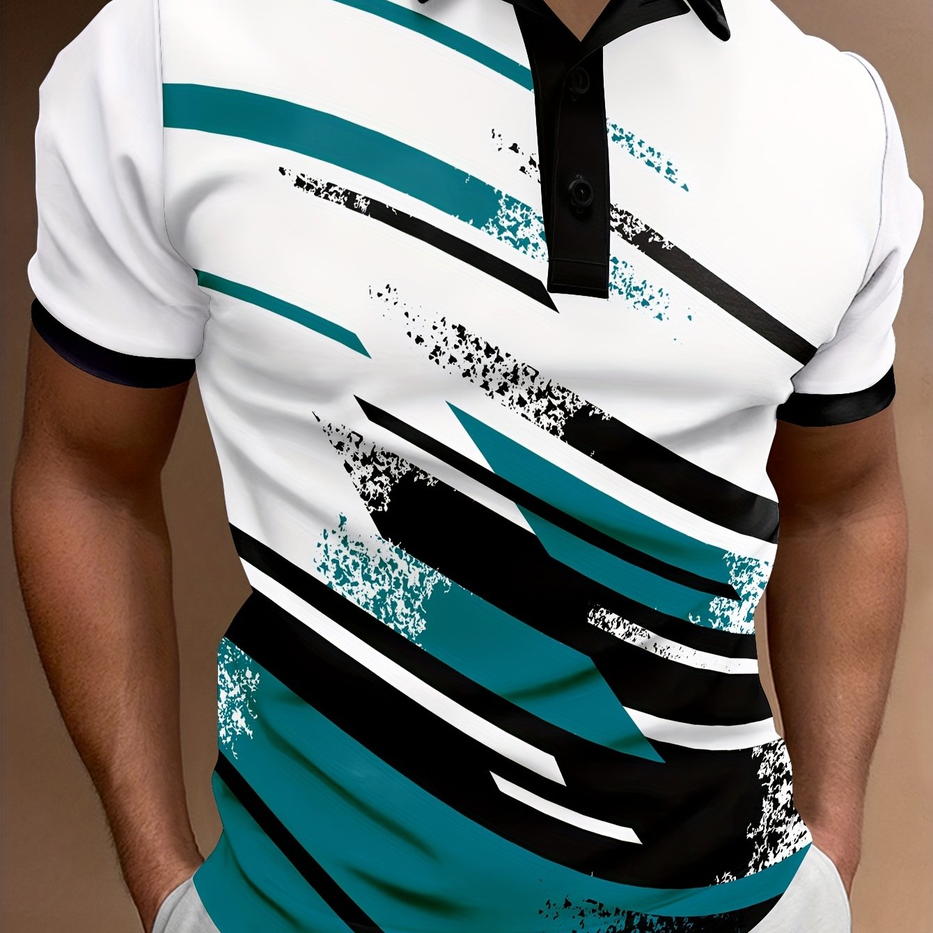 👔【S-6XL】🔥Nowa letnia, modna męska koszulka polo z nadrukiem w paski zapinana na guziki