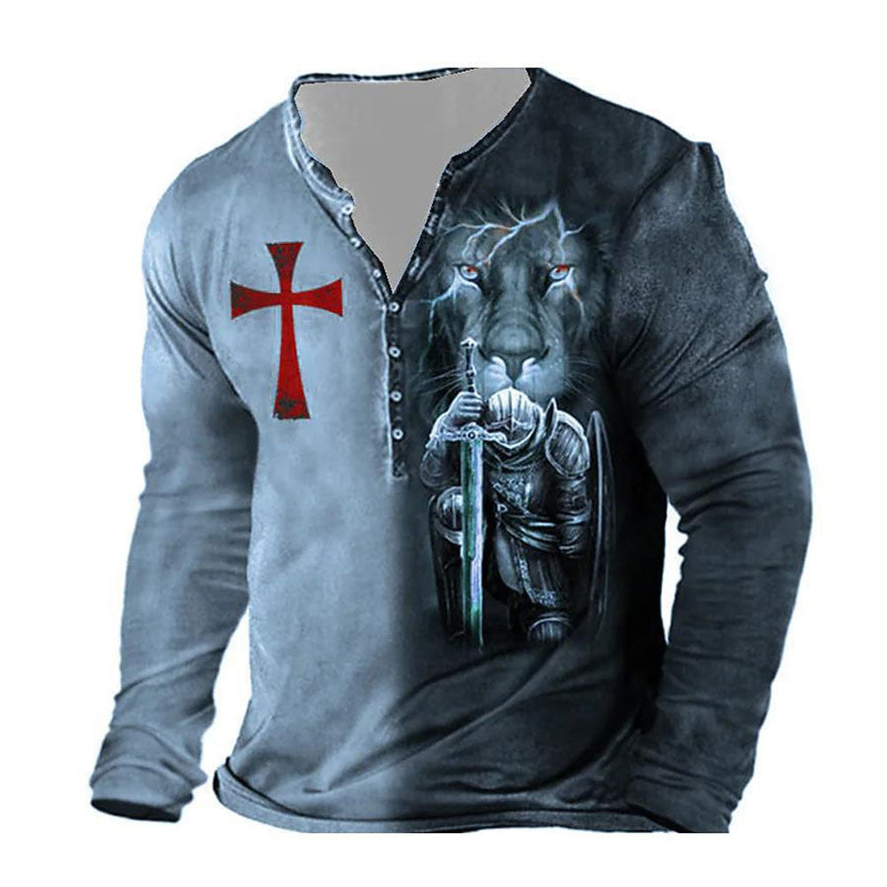 🦁🦁Męski, swobodny T-shirt z długim rękawem i nadrukiem 3D