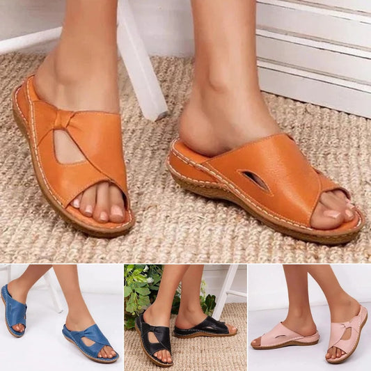【Najlepiej sprzedające się buty damskie w nowym stylu】【35-43】Nowe letnie modne wygodne damskie skórzane sandały domowe kapcie na zewnątrz