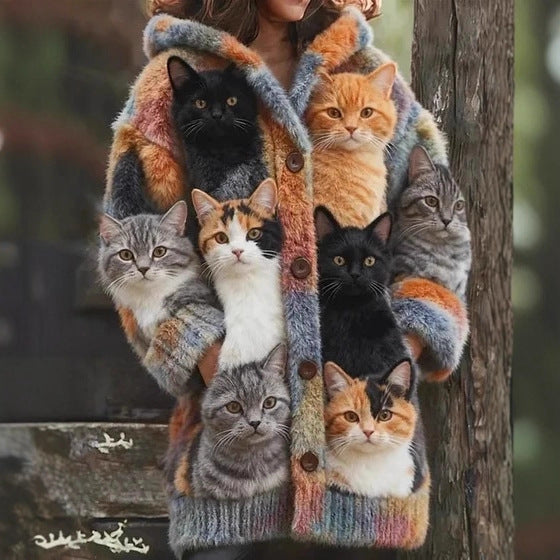 🔥🐾【descuento por tiempo limitado -50%】 Abrigo con capucha para mujer, elegante y adorable, con estampado de animales, ideal para otoño e invierno 🧥