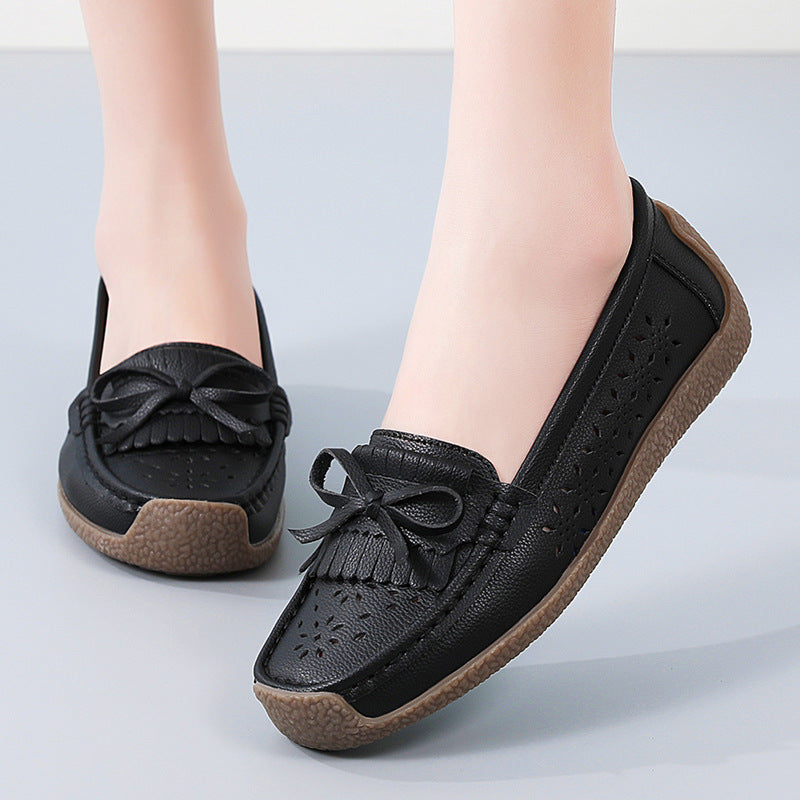 👡【Rozmiary 35-44】Letnie damskie buty z miękkiej podeszwy z prawdziwej skóry, wydrążony wzór frędzli, oddychające i wygodne