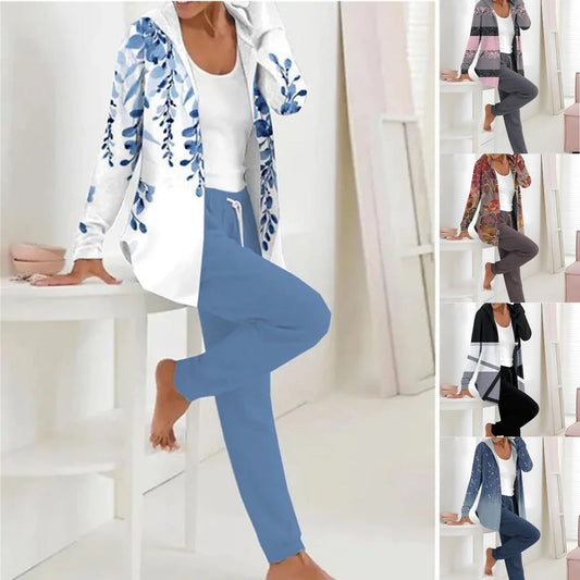 🔥【S-3XL】🔥Jesienno-zimowy damski dwuczęściowy garnitur z nadrukiem, spodnie z długim rękawem