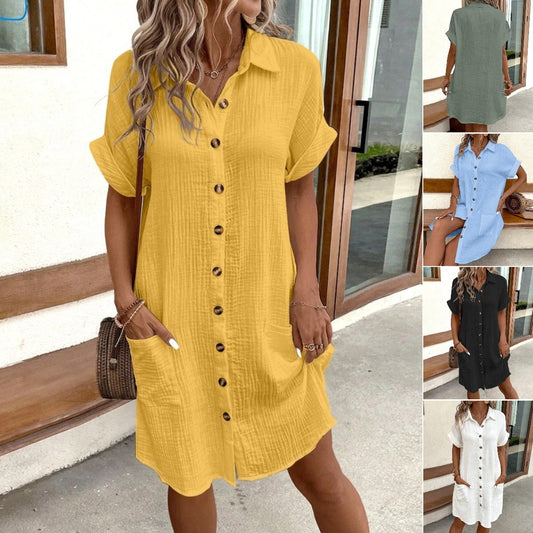 2026 bavlněné šaty s krátkým rukávem, lehké a prodyšné