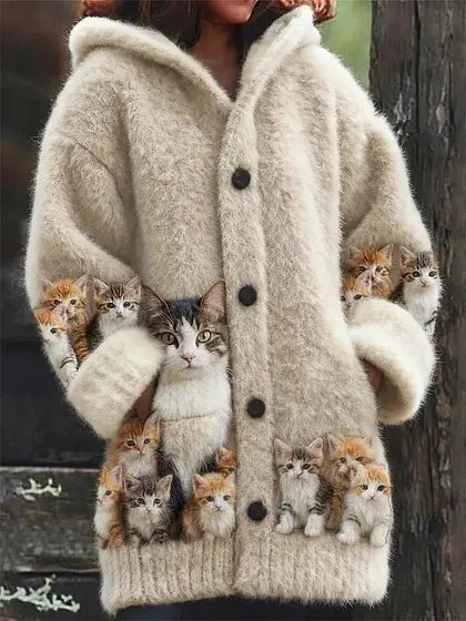 🔥🐾【descuento por tiempo limitado -50%】 Abrigo con capucha para mujer, elegante y adorable, con estampado de animales, ideal para otoño e invierno 🧥