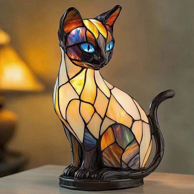 🐱✨Stolní lampa ve tvaru kočky, retro noční lampa vyrobená z barevné pryskyřice s motivem kočky
